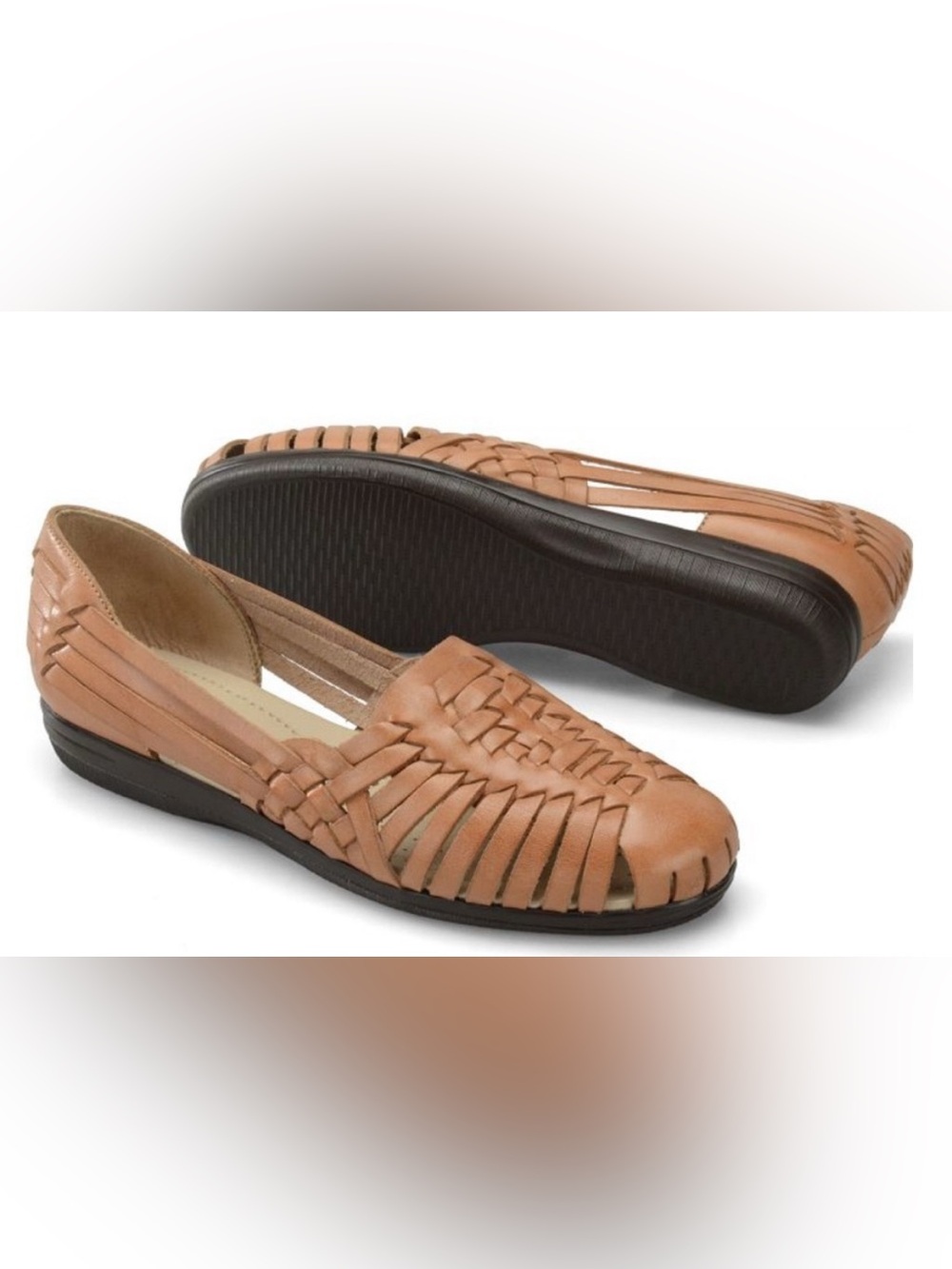 Softspots Tan Woven Leather Sandals